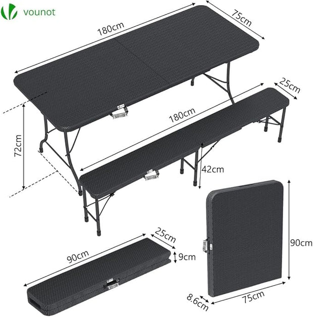 Jardin Pro CH | Table + 2 Bancs, Intérieur/Extérieur, Pliable (49,99)